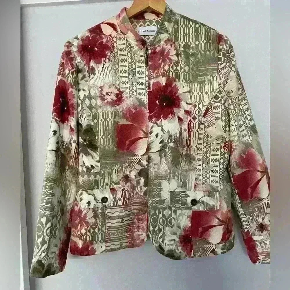 Alfred‎ Dunner Zip Up Multicolor Floral Jacket
